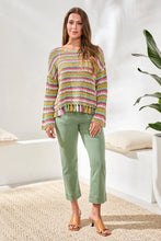 Multicolor Crochet Bell Sleeve Sweater W/Tassels