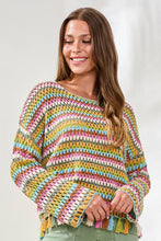 Multicolor Crochet Bell Sleeve Sweater W/Tassels