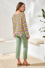Multicolor Crochet Bell Sleeve Sweater W/Tassels