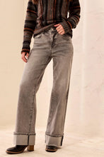 Brooke Palazzo Wide Leg Cuffed Denim Jeans-Basalt