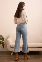 Brooke Cuffed Palazzo Jeans-WashedBlue