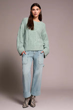Cable-Knit Textured Crewneck Sweater-Silverpine Heather