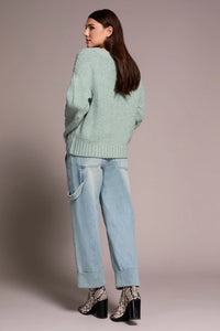 Cable-Knit Textured Crewneck Sweater-Silverpine Heather