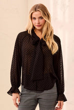 L/S BTN FRT BLOUSE W/ TIE-Black
