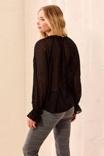 L/S BTN FRT BLOUSE W/ TIE-Black