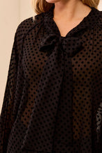L/S BTN FRT BLOUSE W/ TIE-Black