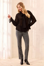 L/S BTN FRT BLOUSE W/ TIE-Black