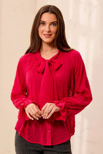 L/S BTN FRT BLOUSE W/ TIE-Jazzy