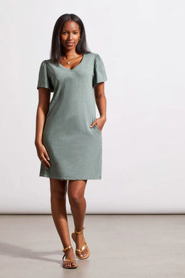 COTTON FLUTTER SLEEVE DRESS WITH POCKETS-Cypress