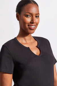 Black-NOTCH-NECK TOP WITH SHORT SLEEVES