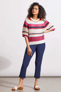 Poppy Red-COTTON THREE-QUARTER SLEEVE SWEATER