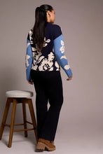 Knit Jacquard Funnel Neck Sweater-Sapphire