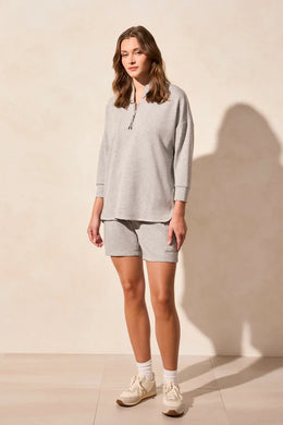 Techno Lux Zip-Front Funnel Neck Dolman Top-Lt Grey Mix