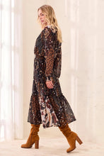 MIXED PRINT DRAMA DRESS W/ SMOCKING DTLS-RusticBrown