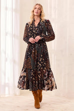 MIXED PRINT DRAMA DRESS W/ SMOCKING DTLS-RusticBrown