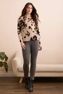 Printed Cable Cotton Crew Neck Sweater-SANDSTONE