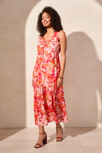 Printed Jacquard Sleeveless Maxi Dress-CoralSky