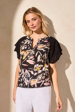 Eyelet Flutter Slv Blouse-Black