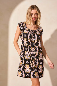 S/S Dress w/Tie Front-TeaRose