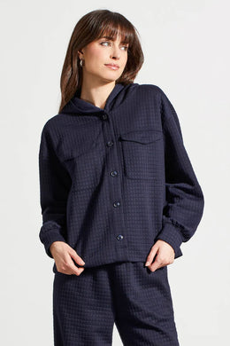 QUILTED HOODED JACKET WITH CHEST POCKETS-Navy