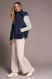 QUILTED VEST W/REMOVABLE HOOD-Sapphire
