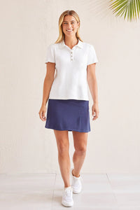 White-SHORT-SLEEVE POLO TOP WITH BUTTON PLACKET