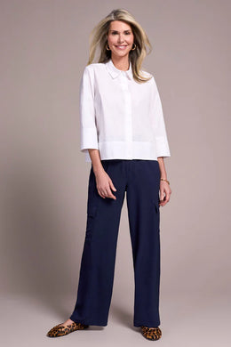 Soft Poplin 3/4 Sleeve Button-Front Shirt