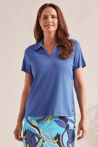 SHADOW STRIPE POLO TOP WITH SHORT SLEEVES-Cobalt