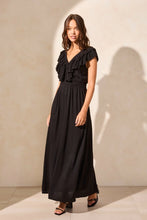 Swiss Dot Open Back Maxi Dress With Frill-Accent-Black