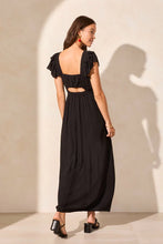 Swiss Dot Open Back Maxi Dress With Frill-Accent-Black