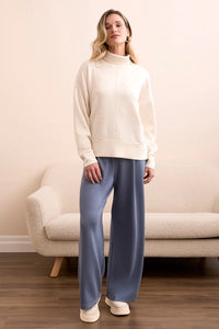Techno Lux Drop Shoulder Funnel Neck Knit Top-HeatherFrostGrey