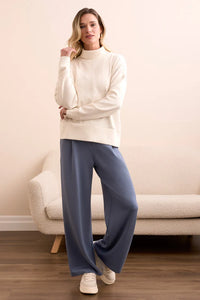 Techno Lux Drop Shoulder Funnel Neck Knit Top-HeatherFrostGrey