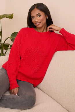 L/S CREW NK SWEATER-Carmine