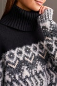 T-NECK INTARSIA SWEATER-BLACK