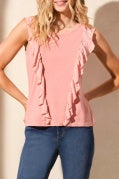 Mixed Media Ruffle Top-CoralSky