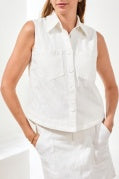CROP SLEEVELESS BTN DOWN SHIRT-WHITE