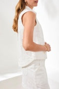 CROP SLEEVELESS BTN DOWN SHIRT-WHITE