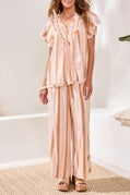 S/S BLOUSE W/ RAW EDGE & SMOCKING-SAHARABEIGE
