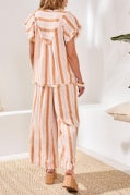 S/S BLOUSE W/ RAW EDGE & SMOCKING-SAHARABEIGE