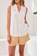 SLV/LESS BLOUSE W/ EMBROIDERED YOKE-OCEANPEARL