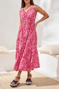 LINED MAXI DRESS W/ WAIST DRWCORD -GARDENIA