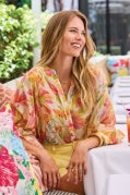 FLOWY DOLMAN SLEEVE BLOUSE WITH SELF-COVERING BUTTONS-ROSESILK