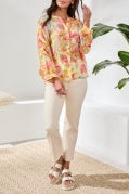 FLOWY DOLMAN SLEEVE BLOUSE WITH SELF-COVERING BUTTONS-ROSESILK