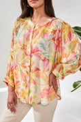 FLOWY DOLMAN SLEEVE BLOUSE WITH SELF-COVERING BUTTONS-ROSESILK
