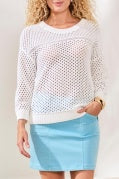3/4 SLV SWEATER W/OPEN STITCH DTL-WHITE
