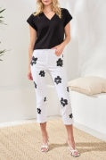 AUDREY PRINTED SLIM CROP W/SMALL SLIT-White/Black