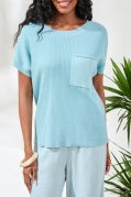Dolman Knit Top W/Pocket-LtAquaSky