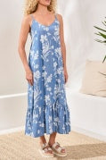 MAXI DRESS W/ BOTTOM FRILL-SeasideBlue