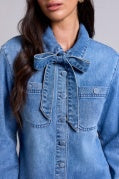DENIM BLOUSE W/ REMOVABLE SELF TIE-CampusBlue