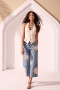 Audrey Crochet Applique Wide Leg Crop Jeans-KeysWaters